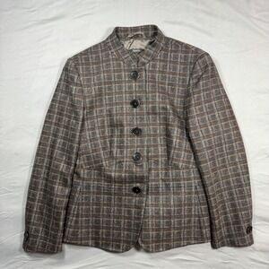 Zanella Plaid Blazer Silk Blend Womens 6 Structured Brown Luxury Academia